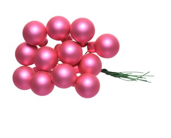 Гроздь стеклянных шаров на проволоке 2 см розовая азалия матовый, 12 шт (Вика)