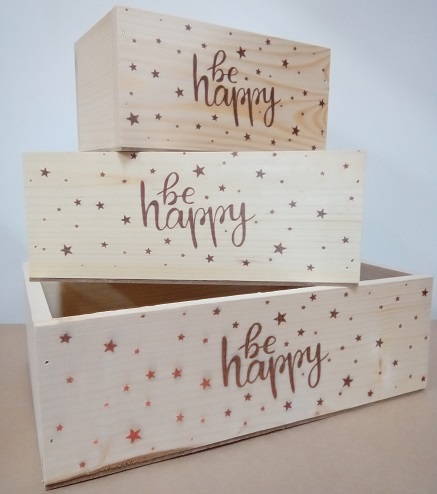 Набор деревянных ящиков 3 в 1 без ручки "Be happy" с гравировкой, 30*25*20см