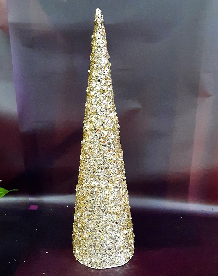 Декоративная ёлка-конус с бусинами 40см, 1шт, золото