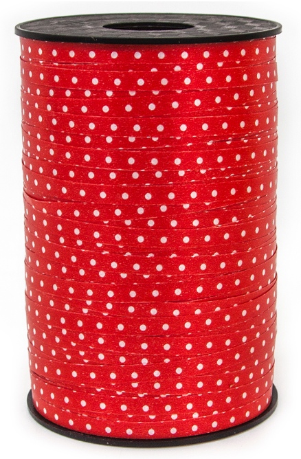 Лента (0,5 см*250 м) Белые точки, Красный, 1 шт.