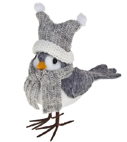 Игрушка декор. новогодняя Птичка в шапке с рожками 15*9*16см бел/сереб.