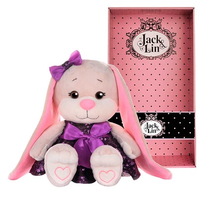 Игрушка мягкая Зайка Лин в фиолетовом платьице с пайетками 20см в коробке