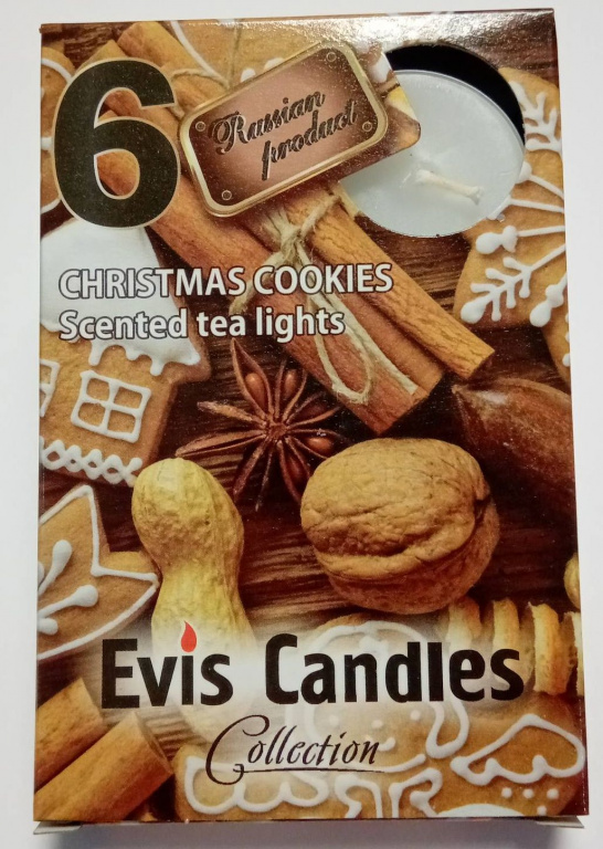 Чайные свечи малые БЕЛЫЕ D-37мм  арома РОЖДЕСТВЕН.ПЕЧЕНЬЕ-1    Упак. 6 штук